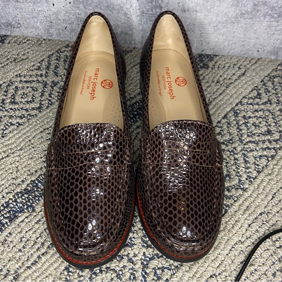 Marc Joseph New York East Village Women’s Faux Snake Penny Loafer In Chocolate - Picture 8 of 9